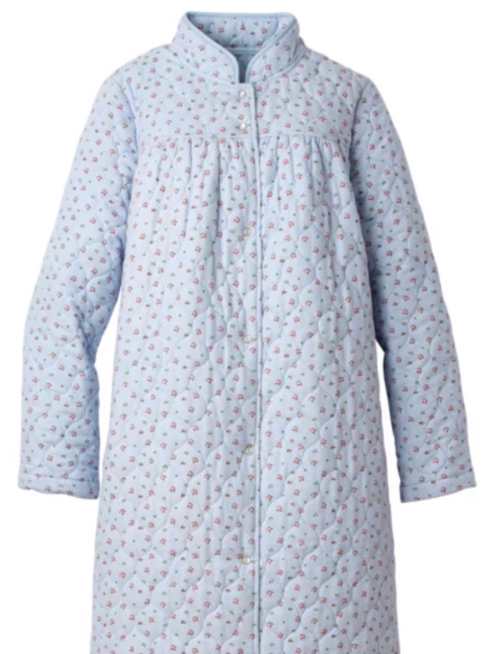 The Vermont Country Store Quilted blue Floral Housecoat Robe Large granny